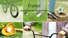  Presentation with sport management - Colorful PPT theme enhanced with free baseball - outdoors sport collage backdrop and a yellow colored foreground