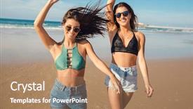  Presentation with female and beach - Presentation theme featuring free best - two beautiful female friends background and a coral colored foreground