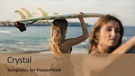  Presentation with sound waves wave oscillating - Presentation theme enhanced with free best - two beautiful surfer girls near background and a coral colored foreground