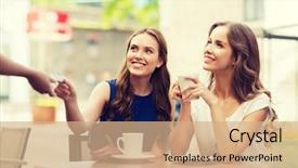  Presentation with consumerism - Colorful presentation theme enhanced with free beverage - people consumerism lifestyle and friendship backdrop and a coral colored foreground