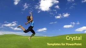  Presentation with green soccer field sport - Beautiful PPT layouts featuring free blue - beautiful athletic woman jumping backdrop and a  colored foreground