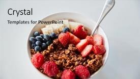  Presentation with healthy breakfast - PPT theme consisting of free blueberry - bowl of granola and fresh background and a  colored foreground