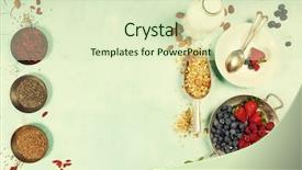  Presentation with almond milk - PPT theme having free blueberry - breakfast set with granola almond background and a soft green colored foreground