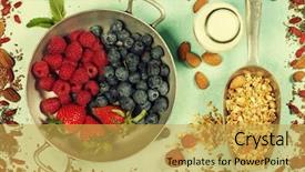  Presentation with food breakfast clean food - PPT theme featuring free blueberry - breakfast set with granola almond background and a yellow colored foreground