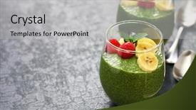  Presentation with matcha green tea - Audience pleasing PPT theme consisting of free blueberry - homemade matcha green tea chia backdrop and a light gray colored foreground