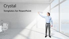  Presentation with media - Beautiful slides featuring free boss day - careless businessman in office mixed backdrop and a  colored foreground