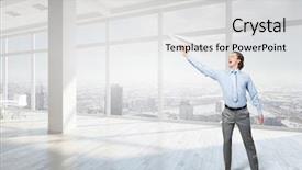  Presentation with media - PPT theme featuring free boss day - careless businessman in office mixed background and a  colored foreground
