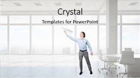  Presentation with media - Colorful slides enhanced with free boss day - careless businessman in office mixed backdrop and a  colored foreground