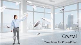  Presentation with media - Audience pleasing PPT theme consisting of free boss day - careless businessman in office mixed backdrop and a  colored foreground