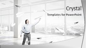  Presentation with media - Beautiful PPT theme featuring free boss day - careless businessman in office mixed backdrop and a  colored foreground