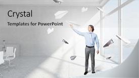  Presentation with office - Slide deck having free boss day - careless businessman in office mixed background and a  colored foreground