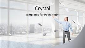  Presentation with media - Slide deck enhanced with free boss day - careless businessman in office mixed background and a  colored foreground