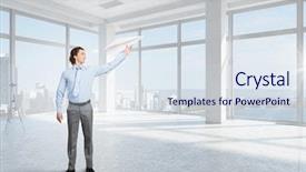  Presentation with office - PPT theme with free boss day - careless businessman in office mixed background and a  colored foreground