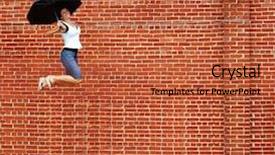  Presentation with diversity groups jumping up in the air - Colorful theme enhanced with free brick wall - lady jumping with umbrella high backdrop and a red colored foreground