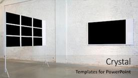  Presentation with an empty two way - PPT theme featuring free brick wall - two empty black large banners background and a light gray colored foreground