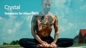  Presentation with blue sky - Presentation having free buddhism - yoga concept experienced yoga master background and a  colored foreground