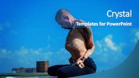  Presentation with blue sky - Beautiful PPT theme featuring free buddhism - yoga concept experienced yoga master backdrop and a teal colored foreground