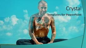  Presentation with sky blue - Presentation having free buddhism - yoga concept experienced yoga master background and a cyan colored foreground