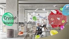  Presentation with office life - Colorful slide deck enhanced with team building free - crazy office life backdrop and a light gray colored foreground