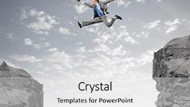  Presentation with suitcase - Cool new PPT theme with young businessman with suitcase jumping backdrop and a white colored foreground