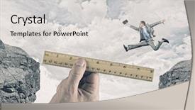  Presentation with successful - Beautiful slide set featuring crack bridge - young successful businessman jumping backdrop and a light gray colored foreground