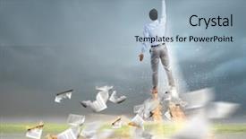  Presentation with superhero - Cool new slides with free business savings - rear view of businessman superhero backdrop and a light blue colored foreground