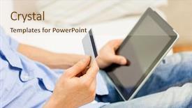  Presentation with online banking - Slide deck having free business savings - technology people online shopping banking background and a  colored foreground