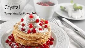  Presentation with coconut ice cream - Cool new slides with free cake - stack of delicious coconut pancakes backdrop and a light gray colored foreground