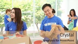  Presentation with teen - Theme with free charity - team of teen volunteers collecting background and a coral colored foreground