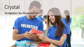  Presentation with teen food - PPT theme having free charity - team of teen volunteers collecting background and a  colored foreground