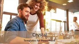  Presentation with chat - PPT theme with free chat - young male and female looking background and a coral colored foreground