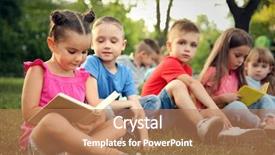  Presentation with kids reading books - Presentation with group of happy kids reading background and a coral colored foreground