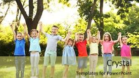  Presentation with happy kids - PPT theme featuring free preschool - group of happy kids background and a  colored foreground