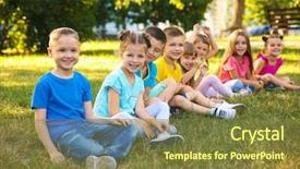  Presentation with happy korean kids - Cool new presentation theme with free preschool - happy kids sitting on grass backdrop and a  colored foreground