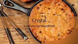  Presentation with chocolate chip cookie - Beautiful PPT theme featuring free chocolate chip skillet cookie backdrop and a gold colored foreground