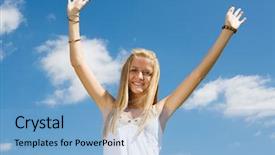  Presentation with teen girl tech - PPT theme having free christianity - enthusiastic young teen girl raising background and a light blue colored foreground