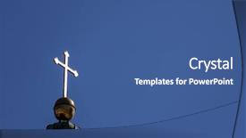  Presentation with roof - PPT theme having free church - latin cross on a roof background and a ocean colored foreground
