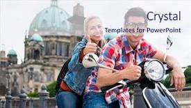  Presentation with tour - Cool new PPT theme with free church - scooter tour to berlin cathedral backdrop and a sky blue colored foreground