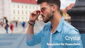  Presentation with sexy - Audience pleasing slides consisting of free church - sexy casual man fixing sunglasses backdrop and a  colored foreground