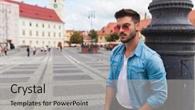  Presentation with pair - Colorful PPT theme enhanced with free church - young casual man wearing backdrop and a  colored foreground