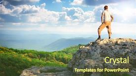 Presentation with mountain top - Presentation design consisting of free climbing - man on top of mountain background and a  colored foreground