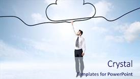 Presentation with cloud - Presentation theme having free clouds designs - businessman hanging on a cloud background and a sky blue colored foreground