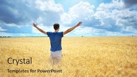  Presentation with meadow - Amazing presentation design having free clouds designs - man enjoy in yellow wheat backdrop and a  colored foreground