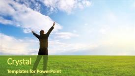  Presentation with element - Amazing presentation design having free clouds designs - man in green meadow element backdrop and a  colored foreground