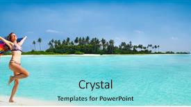  Presentation with tropical - Amazing slides having free coasts - beautiful woman runnig with scarf backdrop and a  colored foreground