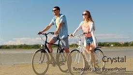  Presentation with young happy couple - PPT layouts with free coasts - people leisure and lifestyle concept background and a coral colored foreground