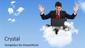  Presentation with happy 30th birthday word cloud - Theme enhanced with laptop sitting on a cloud background and a light blue colored foreground