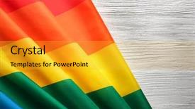  Presentation with gay rainbow flag - Slide deck consisting of free conflict - rainbow gay flag on wooden background and a yellow colored foreground