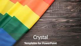  Presentation with gay rainbow flag - PPT theme enhanced with free conflict - rainbow gay flag on wooden background and a dark gray colored foreground
