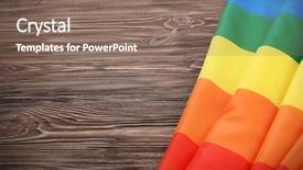  Presentation with gay rainbow flag - Beautiful PPT theme featuring free conflict - rainbow gay flag on wooden backdrop and a  colored foreground